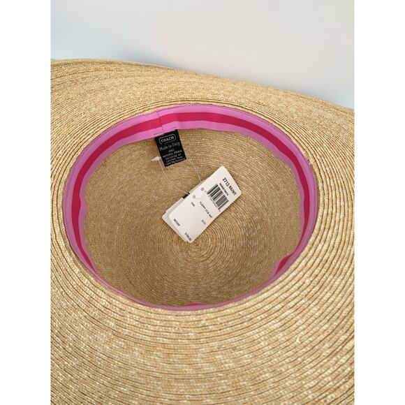 NWT Vintage COACH Straw Beach Sun Hat OS Wide Brim Floppy made in Italy - Picture 6 of 11